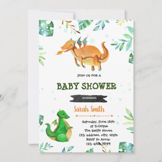 Uitnodiging voor dragon baby shower (Voorkant)