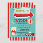 Uitnodiging voor drive-in themabioscoopfeest (Voorkant / Achterkant)