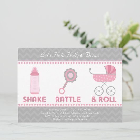 Uitnodiging voor een baby shower - Schudden, Ramme (Staand voorkant)