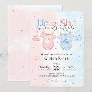 Uitnodiging voor een babyshower, geslacht verklape