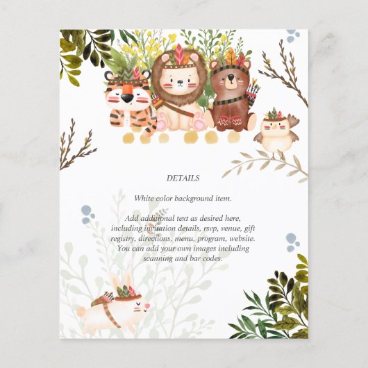 Uitnodiging voor een babyshower met adorable jungl flyer (Achterkant)