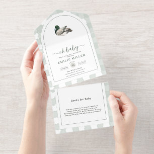 Uitnodiging voor een babyshower met eendjes, neutr
