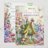 Uitnodiging voor een betoverd bloemenfeeën bosfees (Voorkant / Achterkant)