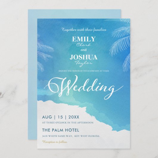 Uitnodiging voor een blauwe en witte Waterverf om (Voorkant / Achterkant)