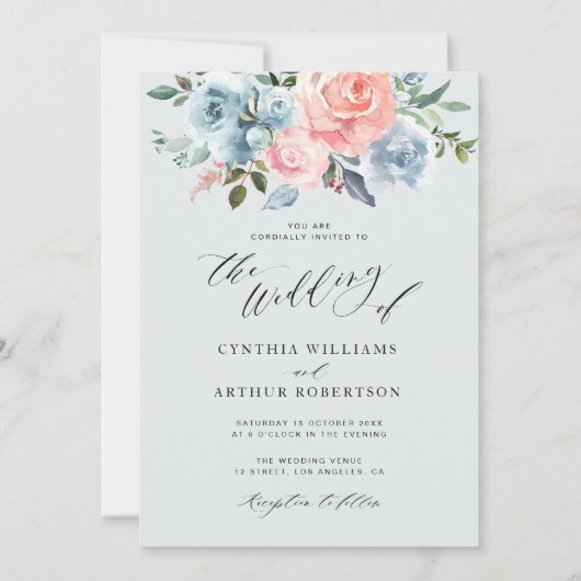 uitnodiging voor een blauwe en zwarte bruiloft (Voorkant)