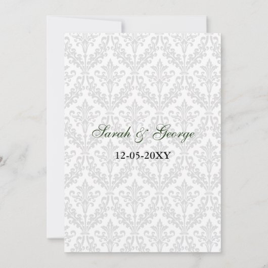 uitnodiging voor een bruiloft met groene damask di (Achterkant)