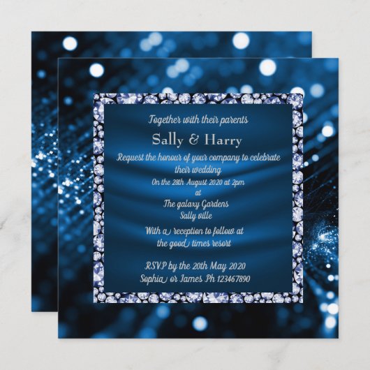 Uitnodiging voor een bruiloft van Royal Blue Diamo (Voorkant / Achterkant)