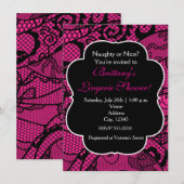 Uitnodiging voor een douche met hete roze en zwart (Voorkant / Achterkant)