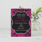 Uitnodiging voor een douche met hete roze en zwart (Staand voorkant)