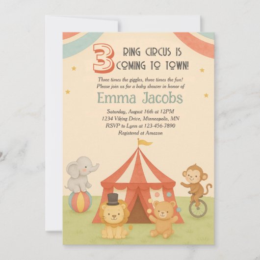 Uitnodiging voor een driedubbele babyborrel met 3 (Voorkant)