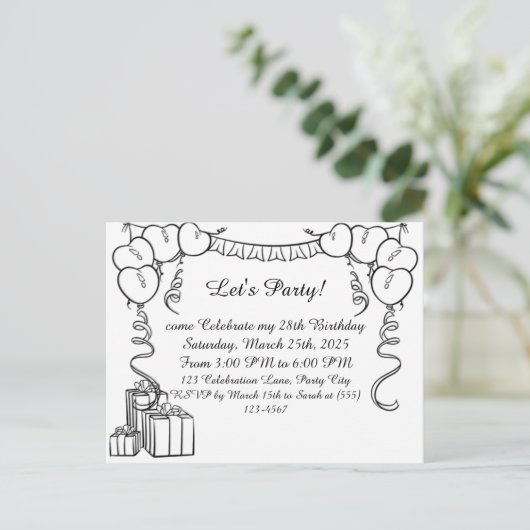 Uitnodiging voor een eenvoudige outline verjaardag (Staand voorkant)