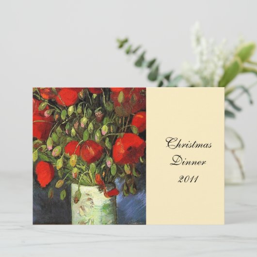 Uitnodiging voor een feestje. Vaas met rode papave (Staand voorkant)