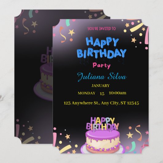 Uitnodiging voor een gepersonaliseerd verjaardagsf (Voorkant / Achterkant)