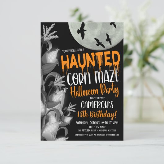 Uitnodiging voor een Griezelige Maisdoolhof (Staand voorkant)