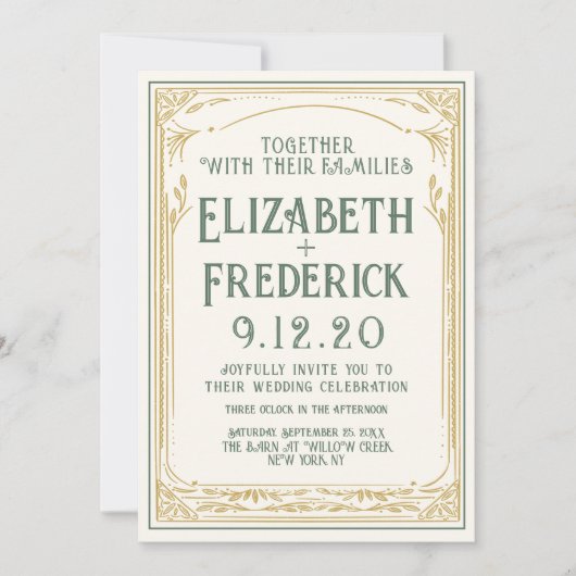  uitnodiging voor een groene oude printbruiloft (Voorkant)