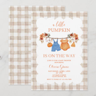 Uitnodiging voor een herfst baby shower met een kl