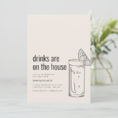 Uitnodiging voor een housewarmingfeest met cocktai (Staand voorkant)