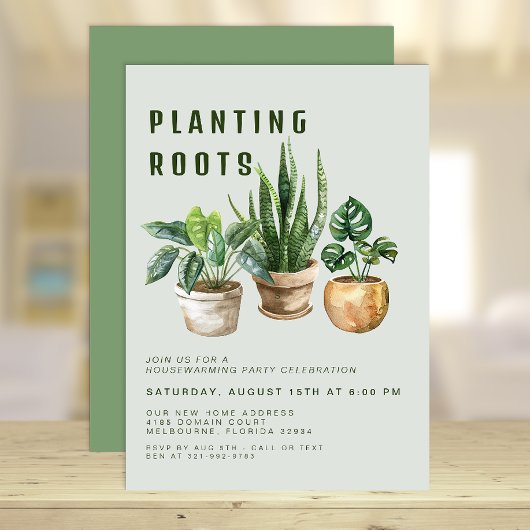 Uitnodiging voor een housewarmingfeestje met plant