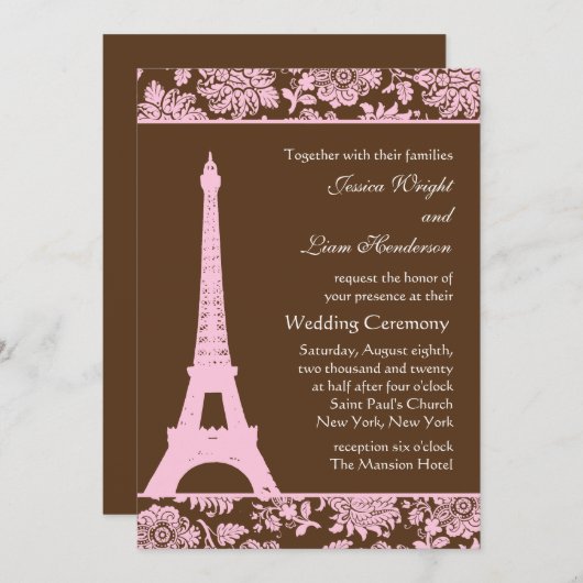 Uitnodiging voor een huwelijk met Parijs en Chocol (Voorkant / Achterkant)