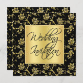 Uitnodiging voor een huwelijk met zwarte en gouden (Voorkant / Achterkant)
