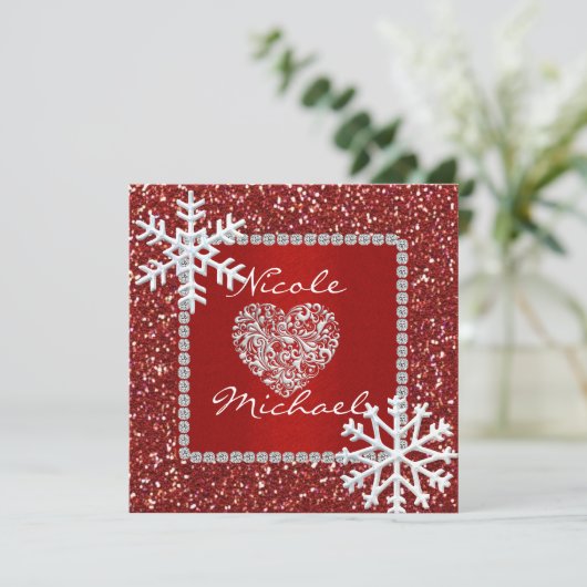 Uitnodiging voor een huwelijksfeest met SNEEUWVLok (Staand voorkant)