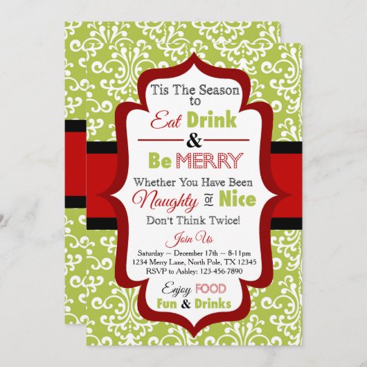 Uitnodiging voor een kerstfeest - Eat Drink & Be M (Voorkant / Achterkant)