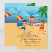 Uitnodiging voor een kinderfeestje op het strand (Voorkant / Achterkant)