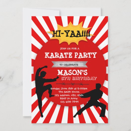 Uitnodiging voor een leuk karate-feestje voor jong (Voorkant)