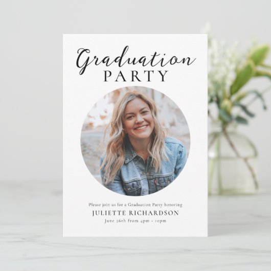 Uitnodiging voor een Modern Script Afstuderen Phot (Staand voorkant)