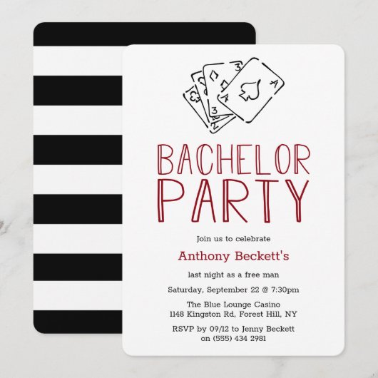 Uitnodiging voor een moderne casino-avond vrijgeze (Voorkant / Achterkant)