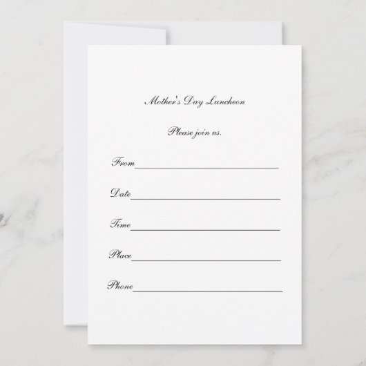 Uitnodiging voor een Moederdag lunch (Achterkant)