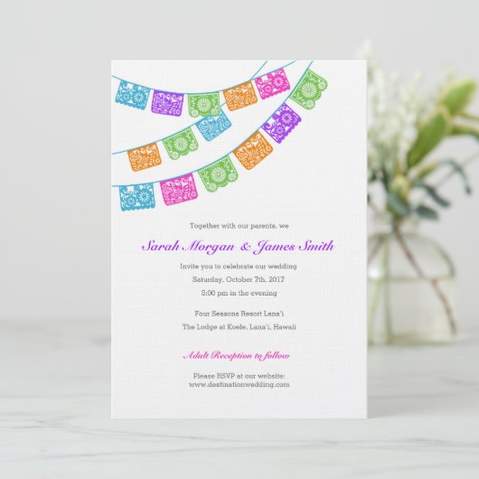 Uitnodiging voor een multi-kleurige Papel Picado-h (Staand voorkant)