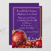Uitnodiging voor een Paarse kerstdiner (Voorkant / Achterkant)