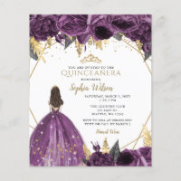 Uitnodiging voor een paarse prinsessen quinceañera