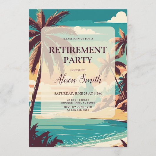 Uitnodiging voor een pensioenfeest met tropisch st (Voorkant)