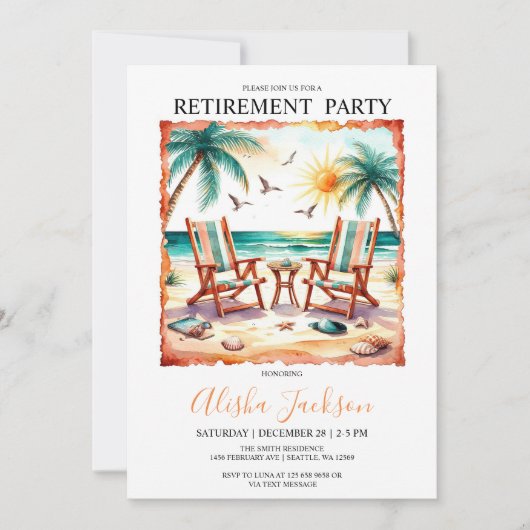Uitnodiging voor een Retirement Party - Beach Loun (Voorkant)