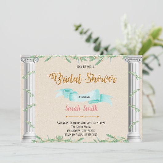 Uitnodiging voor een rustieke Griekse themaparty (Staand voorkant)