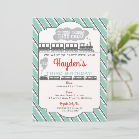 Uitnodiging voor een treinverjaardagsfeestje, (Staand voorkant)