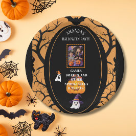 Uitnodiging voor een trick-or-treat fotofeest papieren bordje