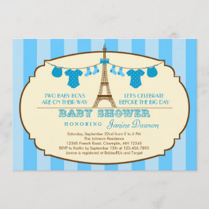uitnodiging voor een tweelingse Baby shower eiffel