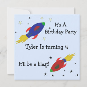 Uitnodiging voor een verjaardagsfeest met raketten