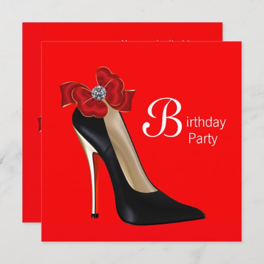 Uitnodiging voor een verjaardagsfeest met rode zwa (Voorkant / Achterkant)