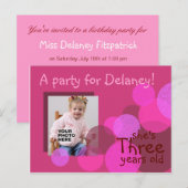 Uitnodiging voor een verjaardagsfeestje (cerise) (Voorkant / Achterkant)