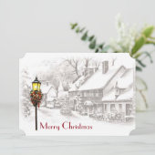 Uitnodiging voor een vintage Christmas Town Party (Staand voorkant)