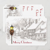 Uitnodiging voor een vintage Christmas Town Party (Voorkant / Achterkant)