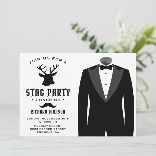 Uitnodiging voor een vrijgezellenfeest met zwarte (Staand voorkant)