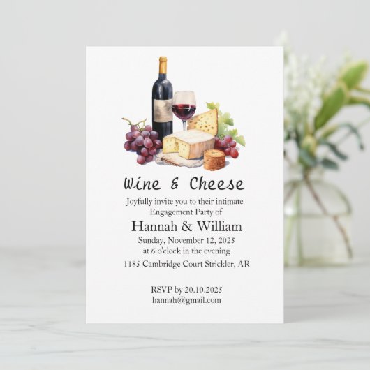 Uitnodiging voor een Wine & Cheese Engagement Part (Staand voorkant)