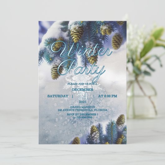 Uitnodiging voor een winterfeest, sneeuwfeest (Staand voorkant)