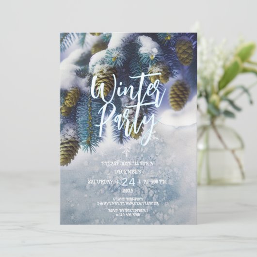 Uitnodiging voor een winterfeest, sneeuwfeest (Staand voorkant)