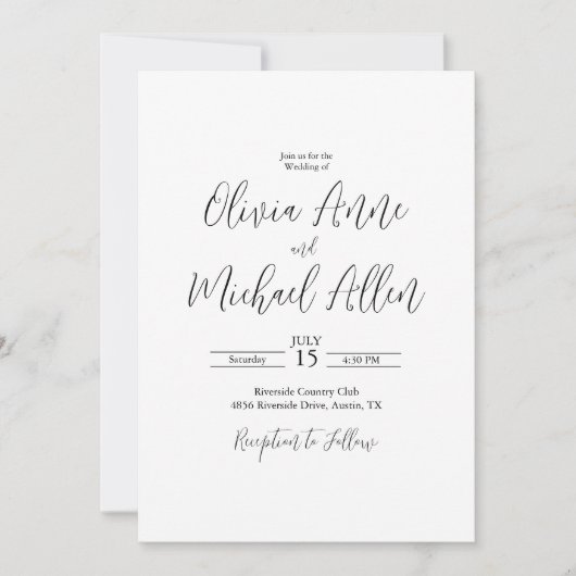 Uitnodiging voor een zwart-wit legant script bruil (Voorkant)